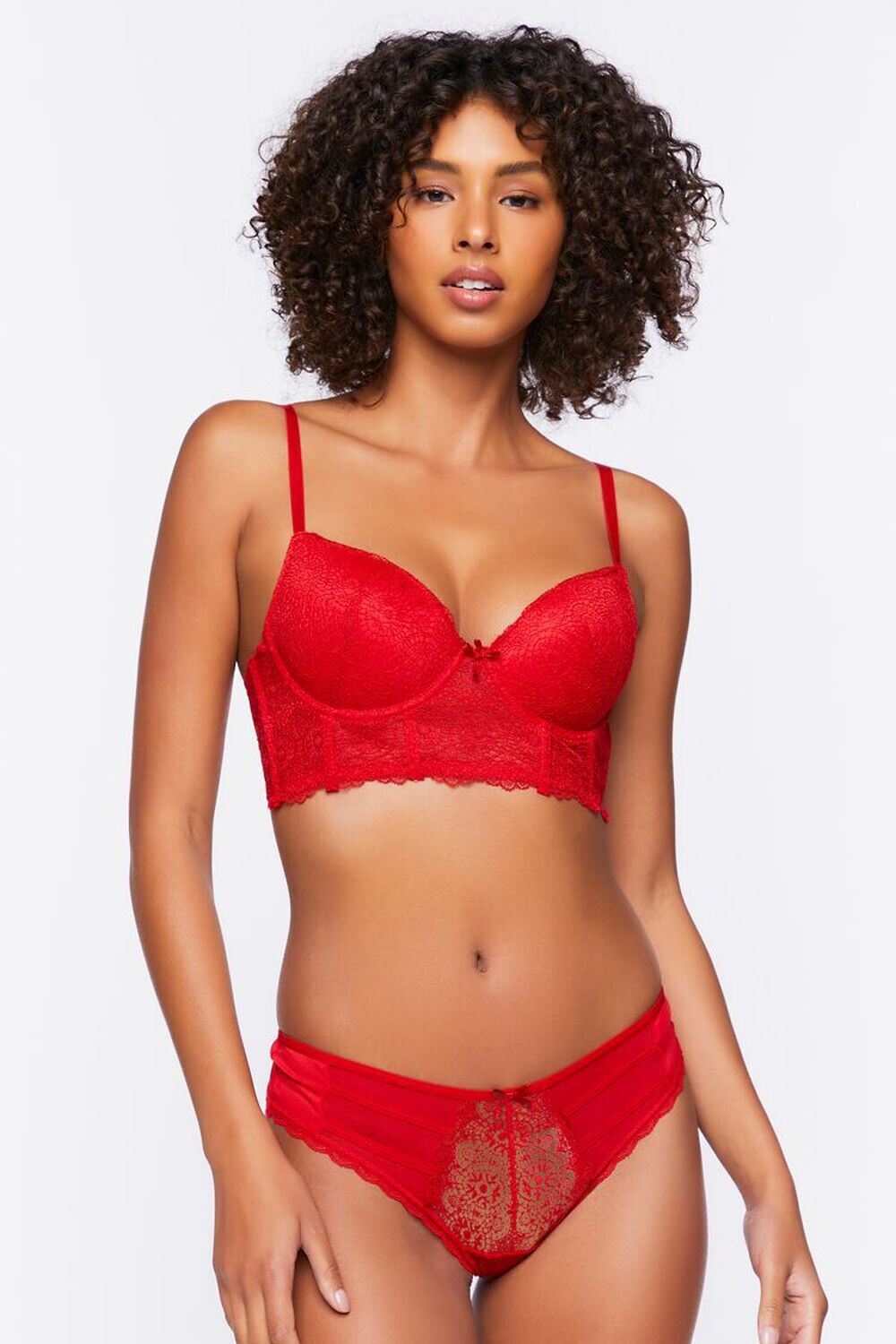

Комплект нижнего белья из кружевного бюстье и трусиков Forever 21, красный