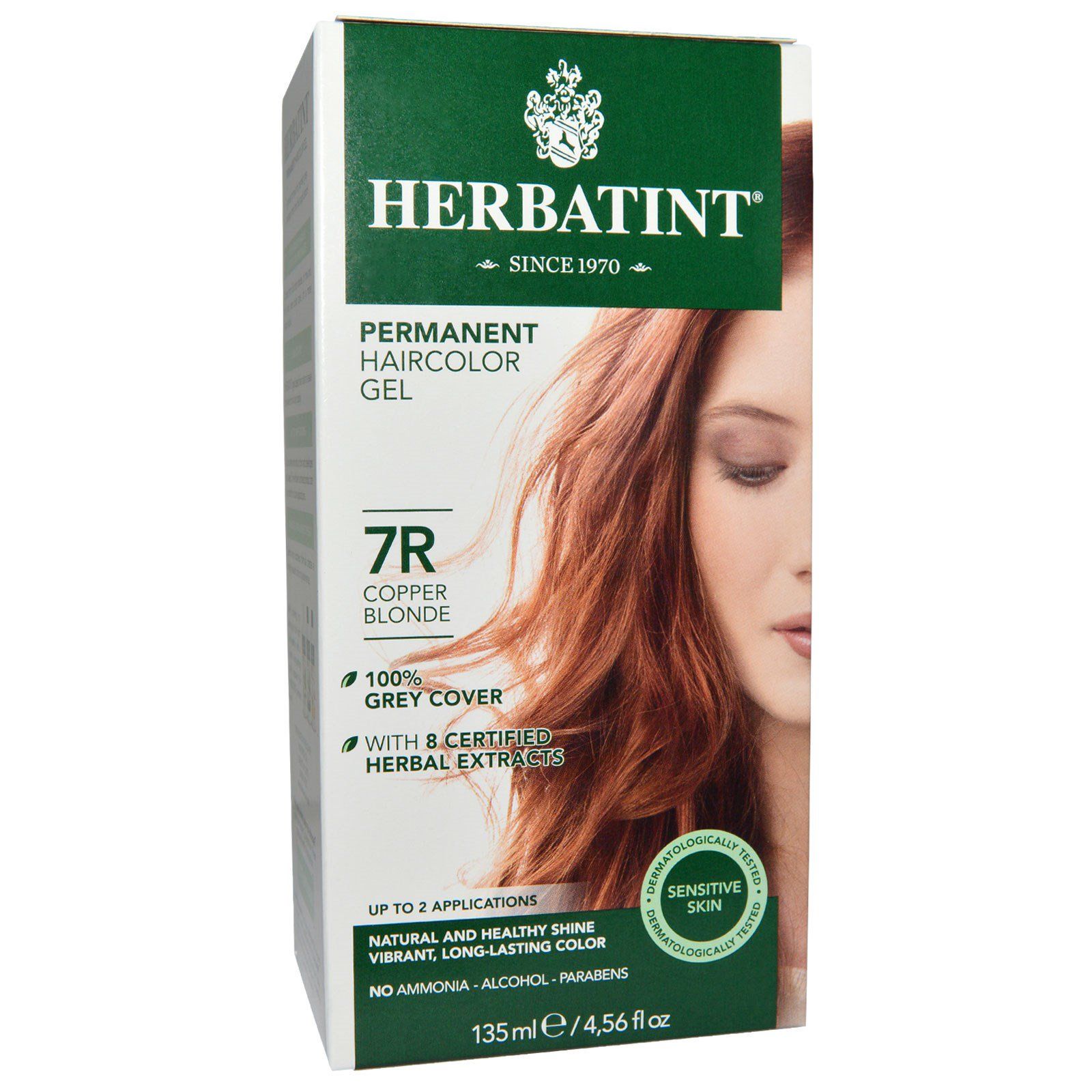 Herbatint Перманентная краска-гель для волос 7R медный блондин 4,56 жидкой унции (135 мл) перманентная гель краска для волос herbatint 8r светло медный блондин 135 мл