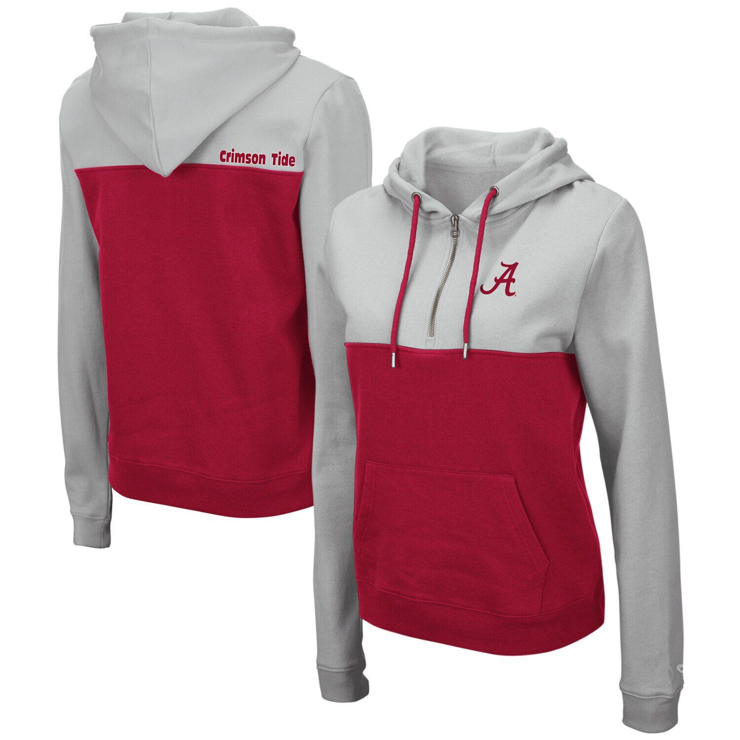 

Женская худи с молнией до половины длины Colosseum Grey/Scarlet Alabama Crimson Tide Aidan Colosseum