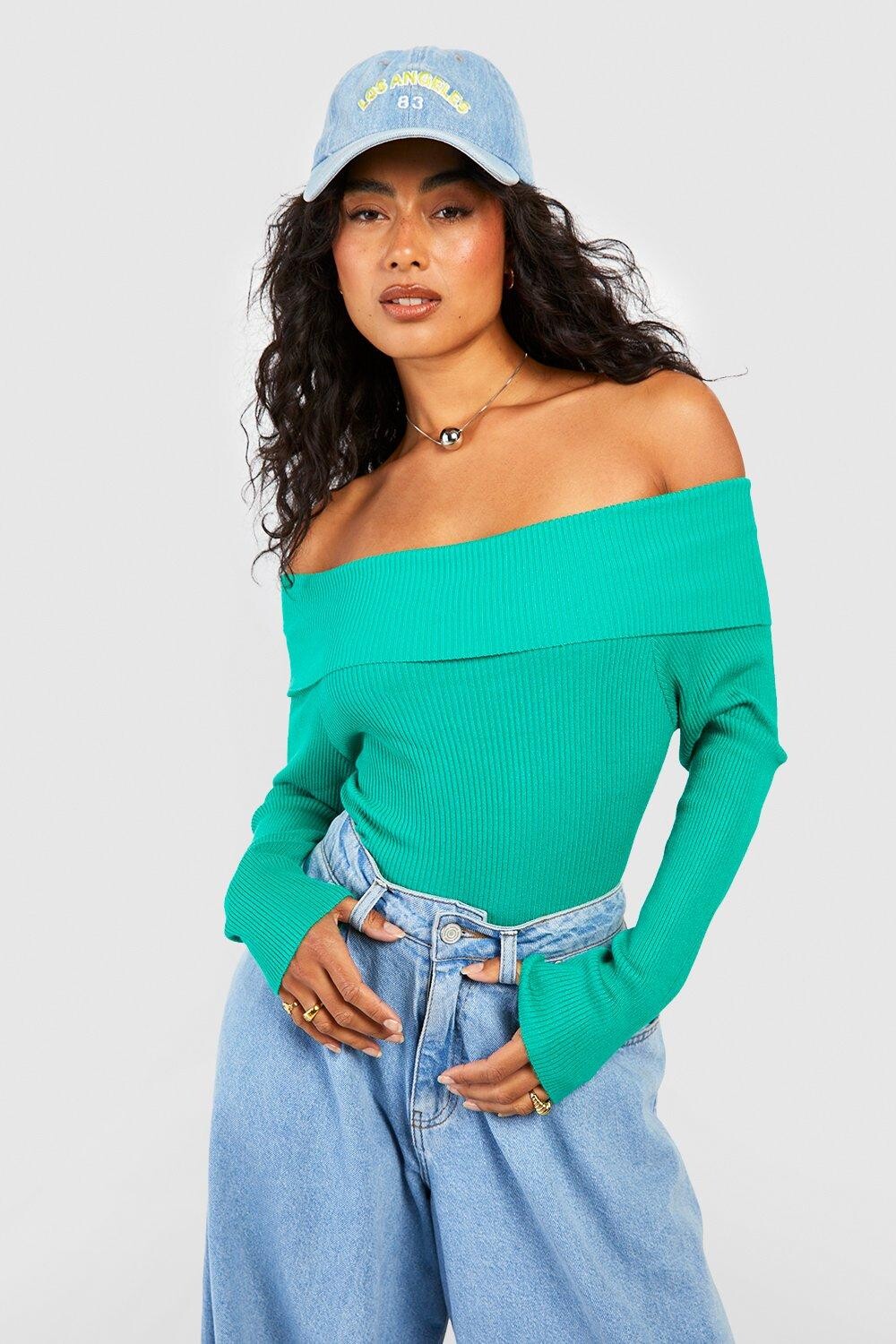 

Трикотажное боди с открытыми плечами Boohoo, зеленый