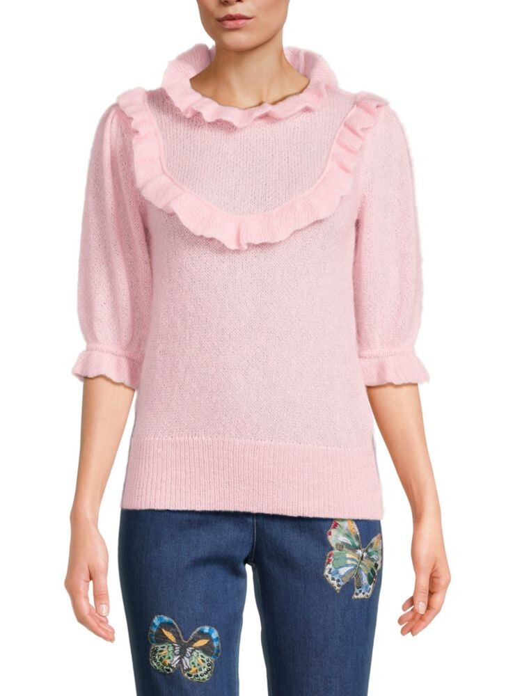 

Свитер с рукавами до локтя и рюшами из мохера Redvalentino, цвет Sweet Rose