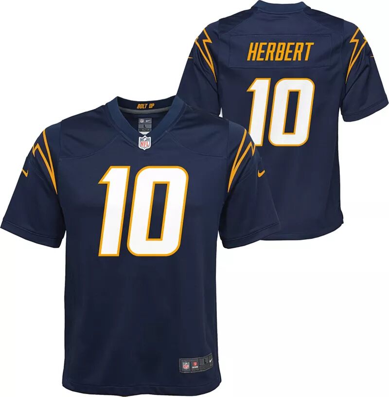 

Темно-синяя альтернативная игровая майка Nike Youth Los Angeles Chargers Justin Herbert № 10