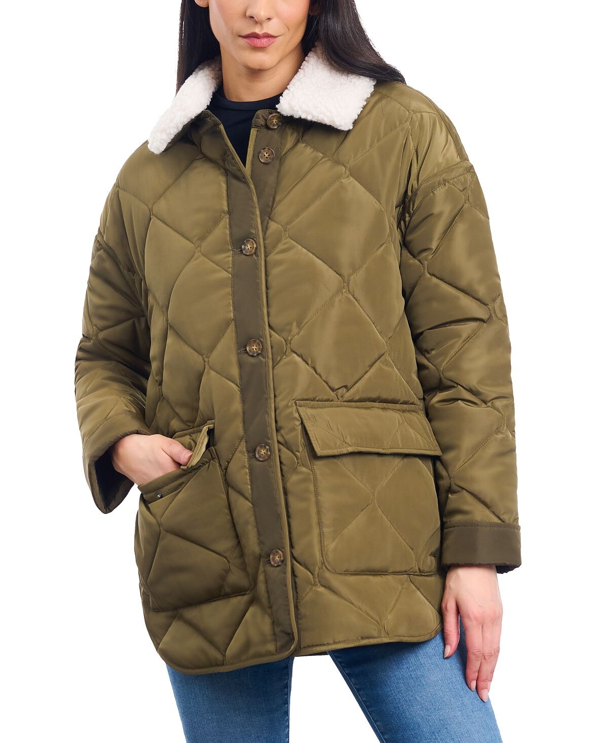 

Женское стеганое пальто с воротником из искусственного меха Lucky Brand