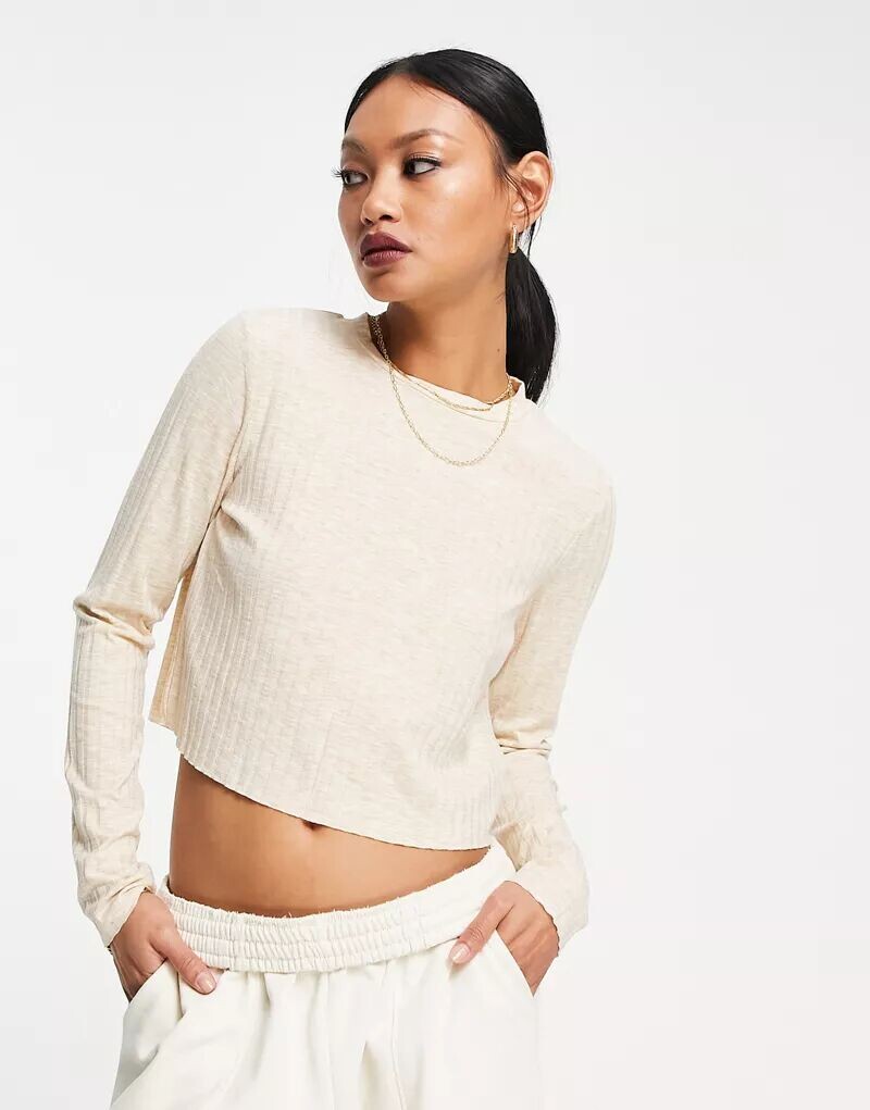 

Топ с длинными рукавами ASOS из овсяного меланжа с объемной ребристой структурой