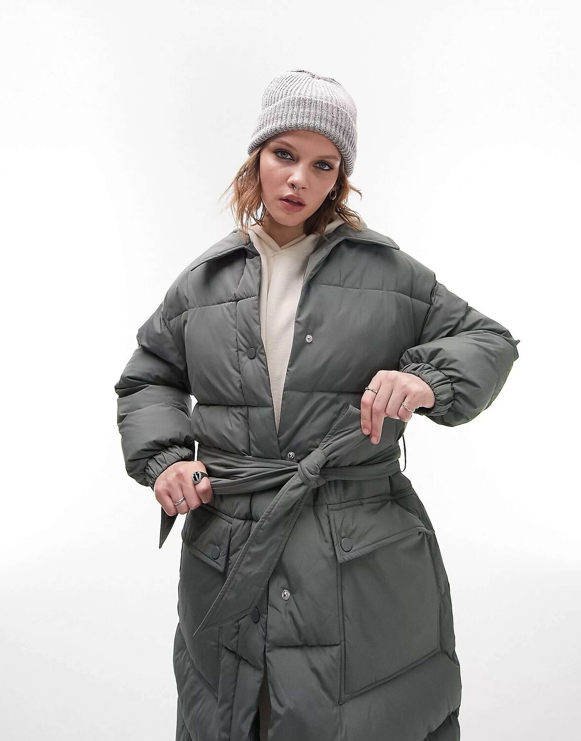 

Удлиненная пуховик Topshop зеленого цвета, Зеленый