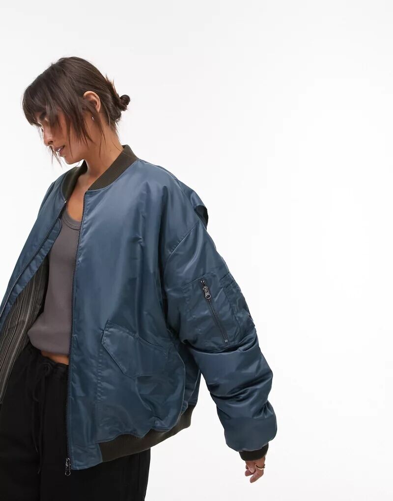 

Классический синий бомбер из нейлона Topshop