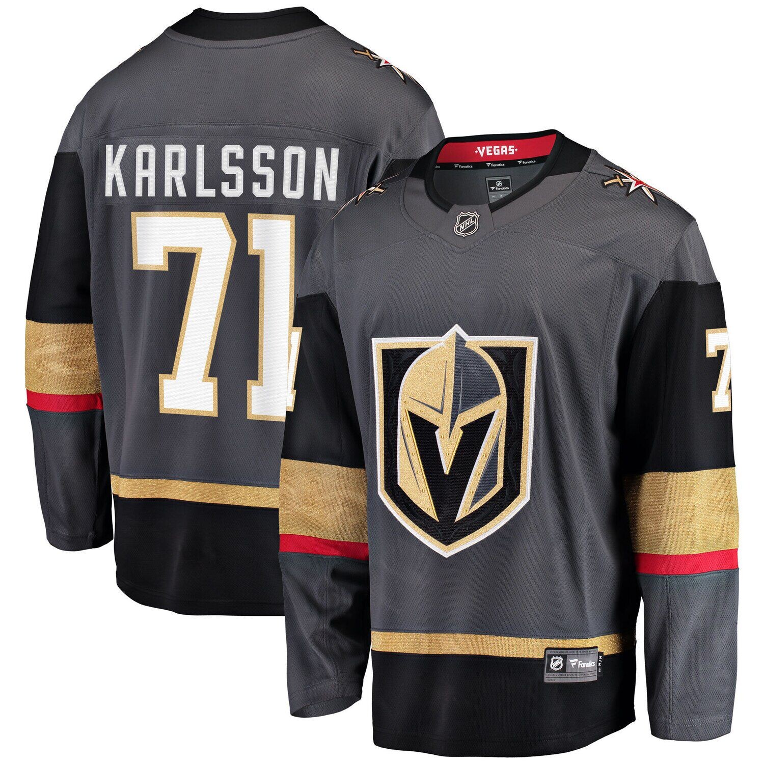 

Мужская серая футболка с логотипом William Karlsson Vegas Golden Knights Home Premier Breakaway Player Fanatics, Серый