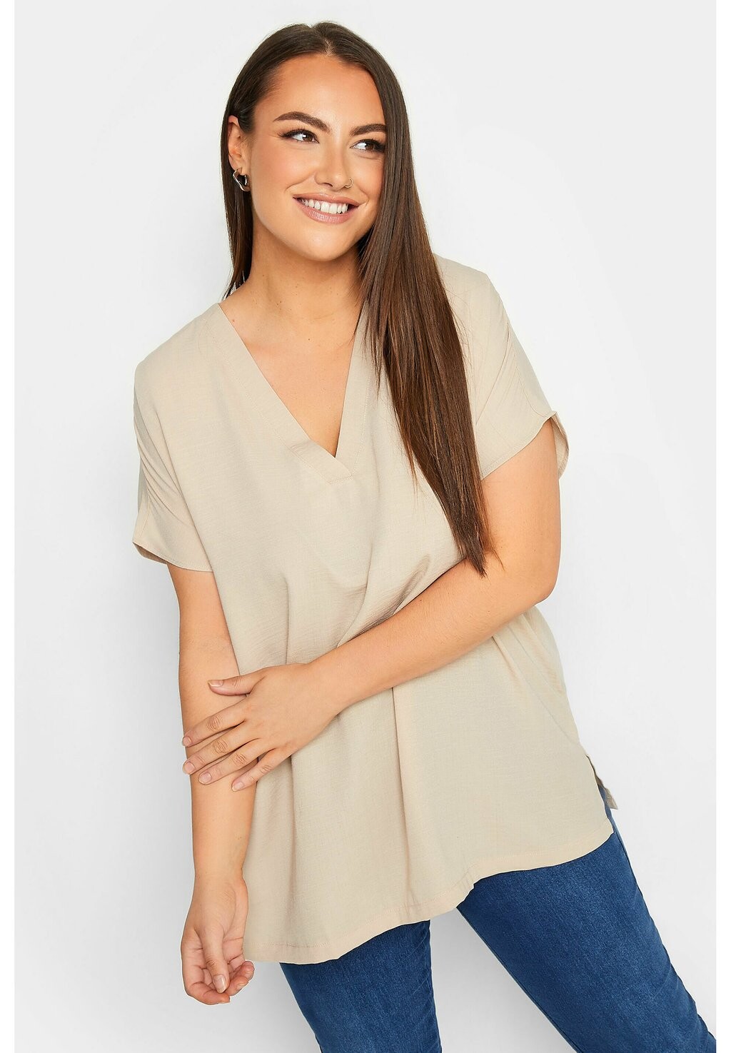 

Блузка с V-образным вырезом V-NECK Yours Clothing, цвет beige