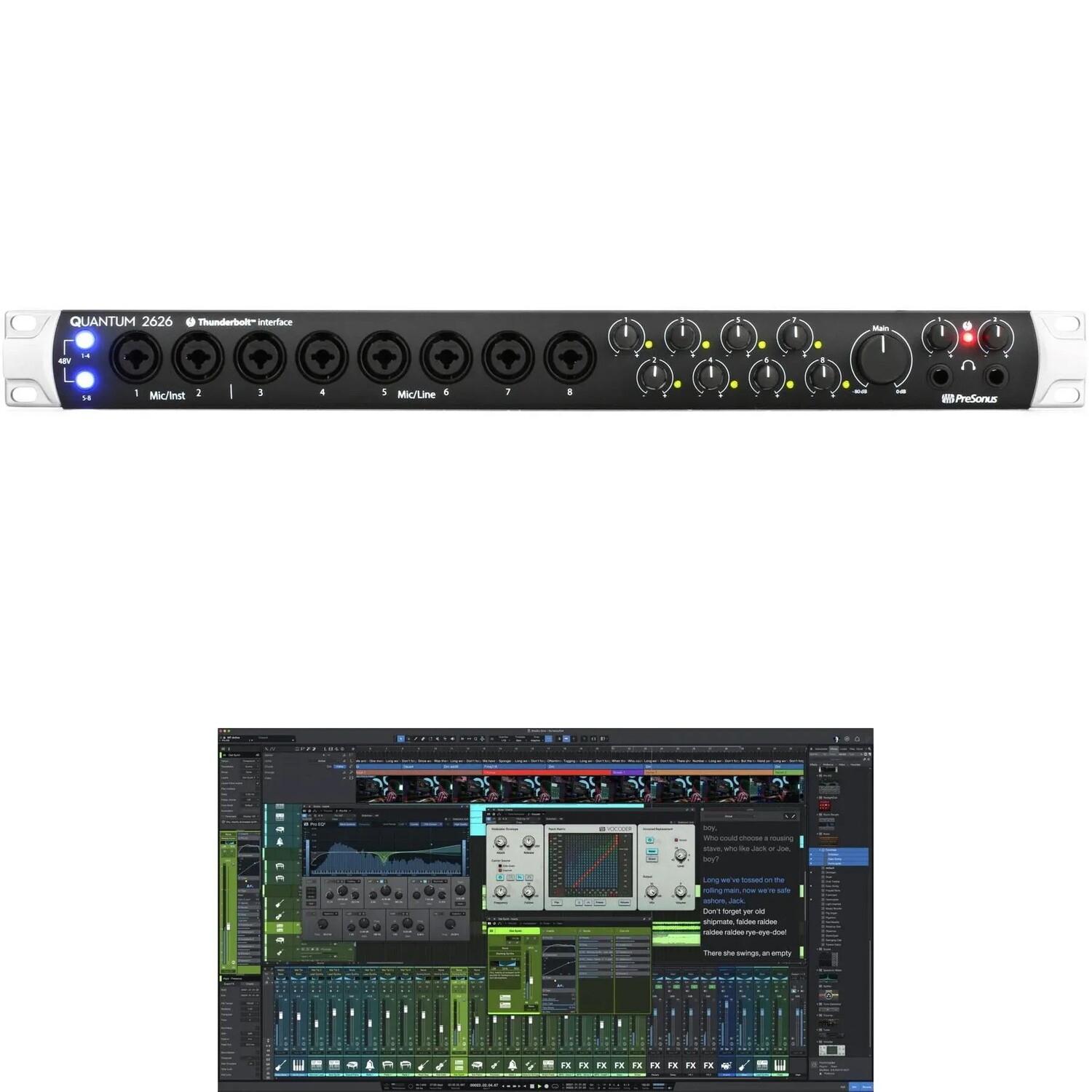 

Аудиоинтерфейс PreSonus Quantum 2626 26x26 Thunderbolt 3 и комплект профессионального обновления Studio One 6
