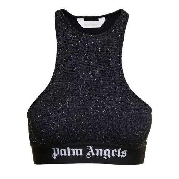 цена Футболка 'soiree' knitted top with contrasting logo i Palm Angels, черный