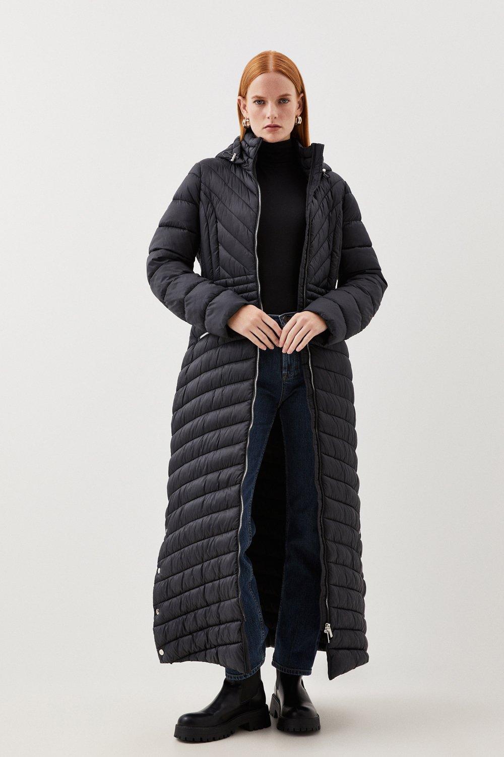 Высокое легкое складное пальто макси Karen Millen, черный