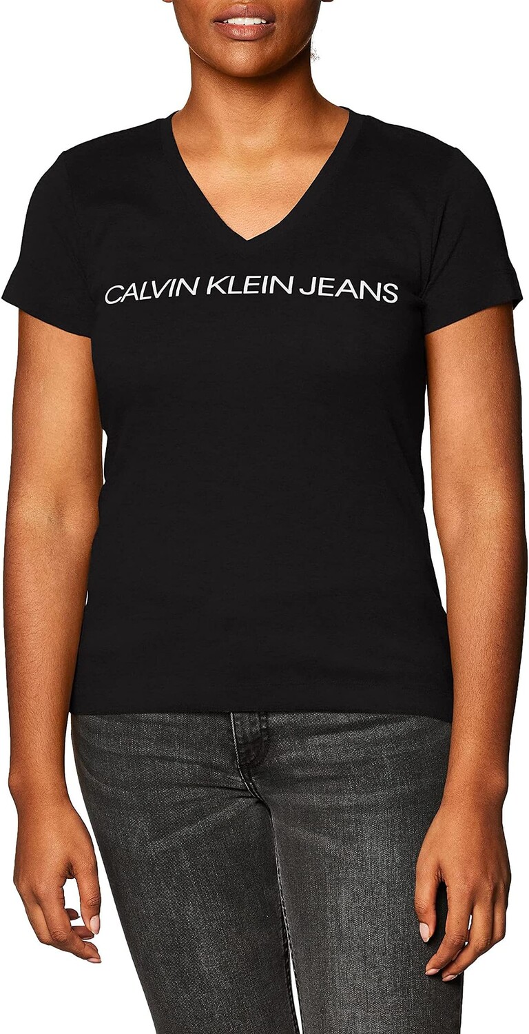 

Женская укороченная футболка с логотипом с короткими рукавами Calvin Klein, черный