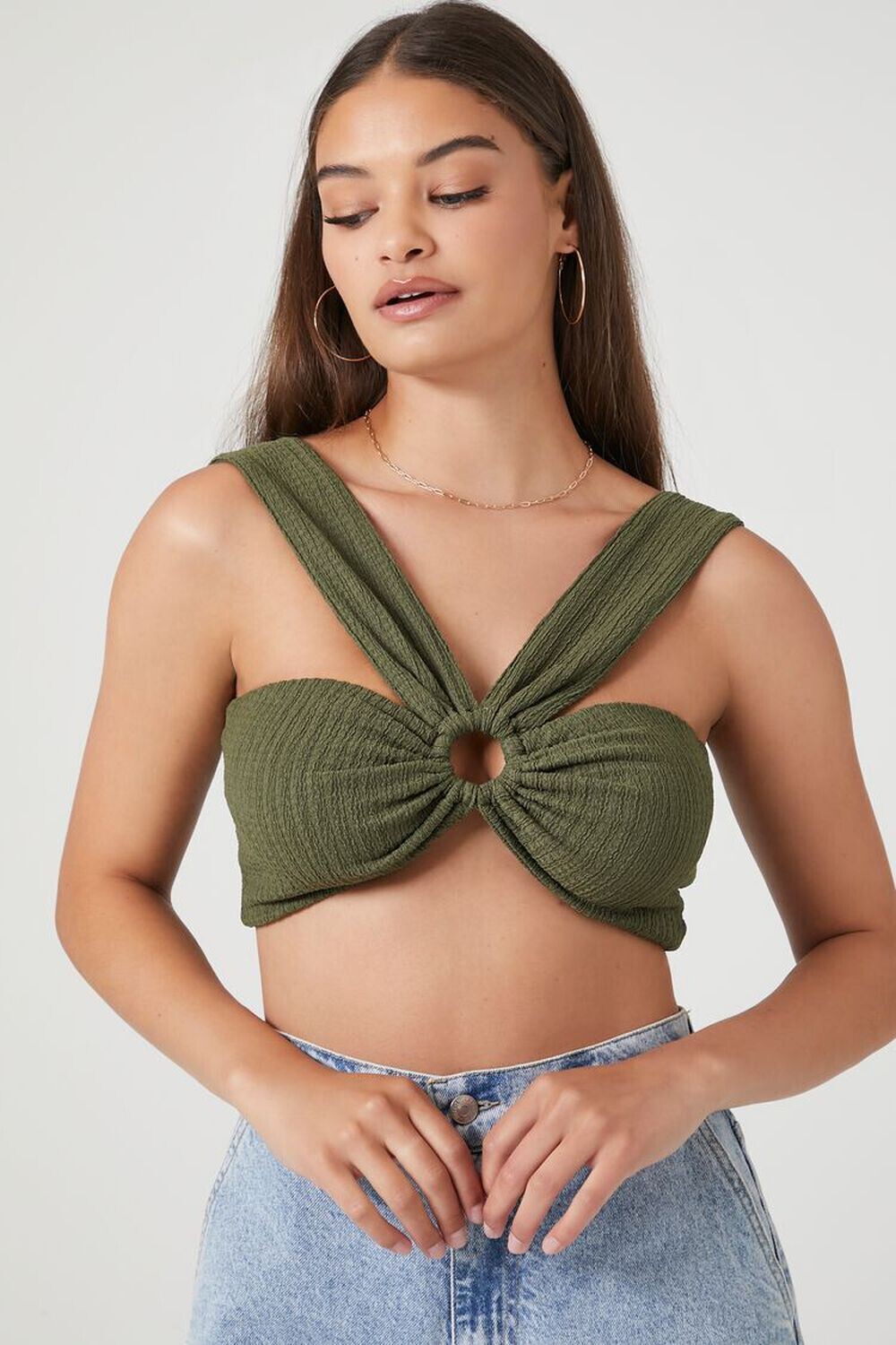 

Укороченный топ в рубчик с уплотнительным кольцом Forever 21, кипарис