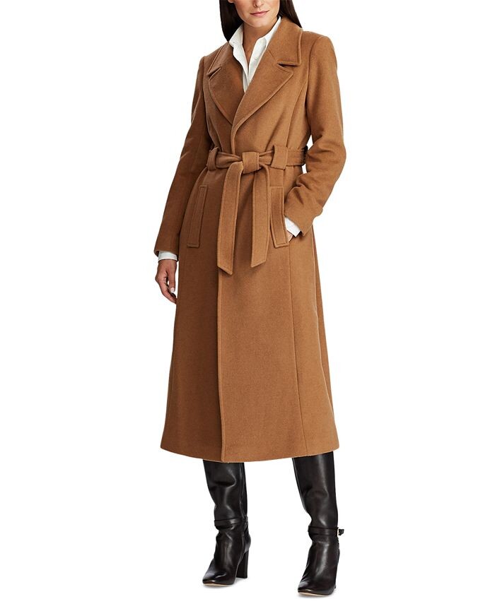 

Женское длинное пальто с запахом и поясом из смесовой шерсти Lauren Ralph Lauren, тан/бежевый
