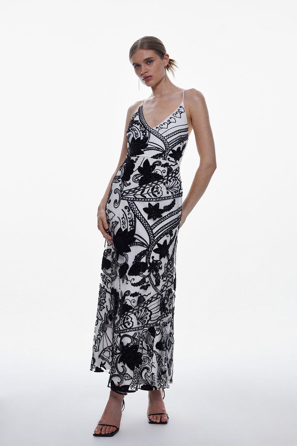 Украшенное тканое платье-миди без рукавов Karen Millen, мультиколор фото