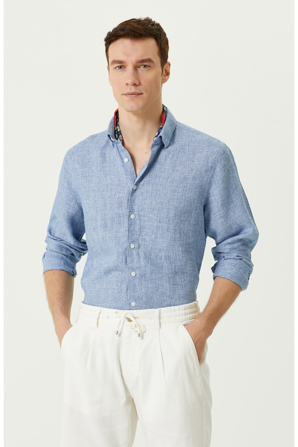

Синяя льняная рубашка Comfort Fit Network, синий