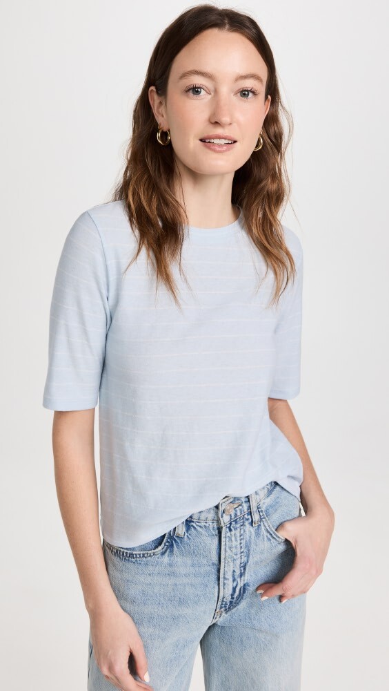 

Футболка Vince Striped Relaxed Elbow Sleeve Crew