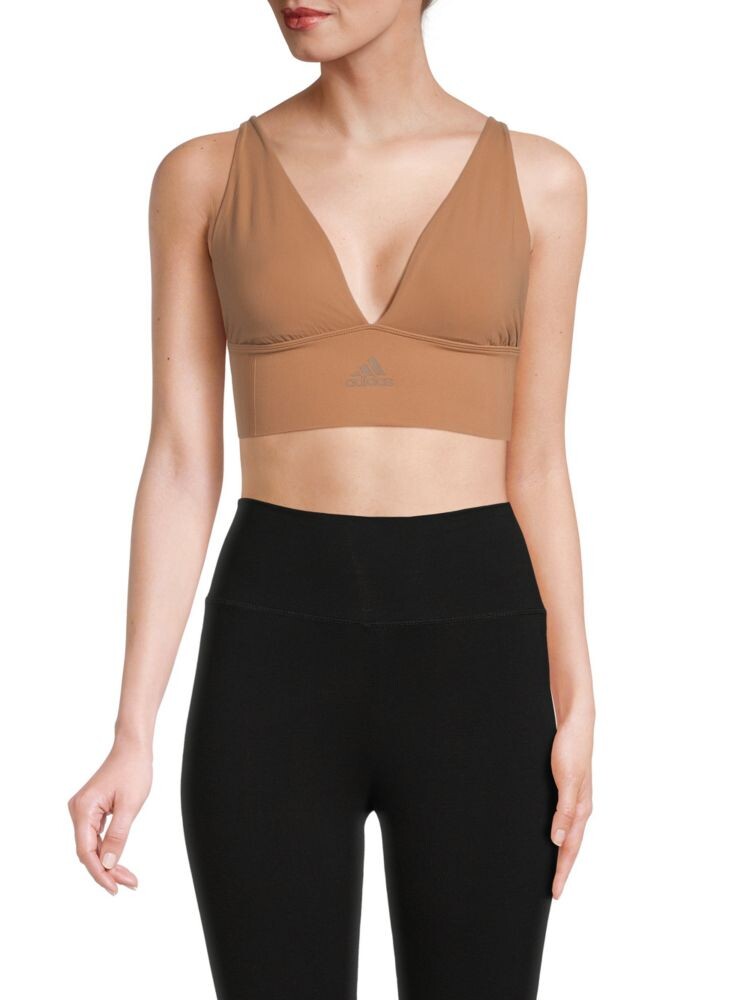 

Удлиненный спортивный бюстгальтер с глубоким вырезом Adidas, цвет Toasted Almond