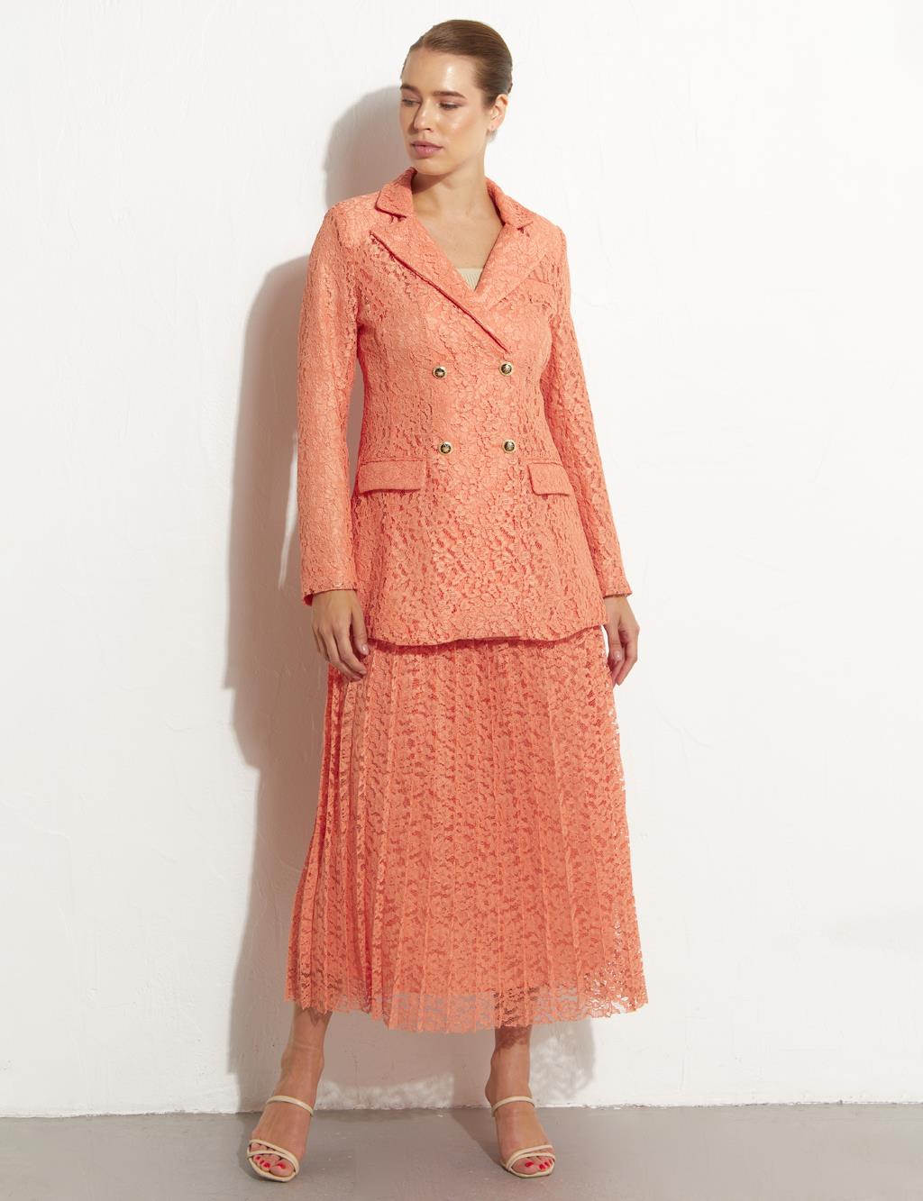 Плиссированная кружевная юбка персикового цвета Kayra плиссированная юбка на пуговицах цвета бежевого песка kayra