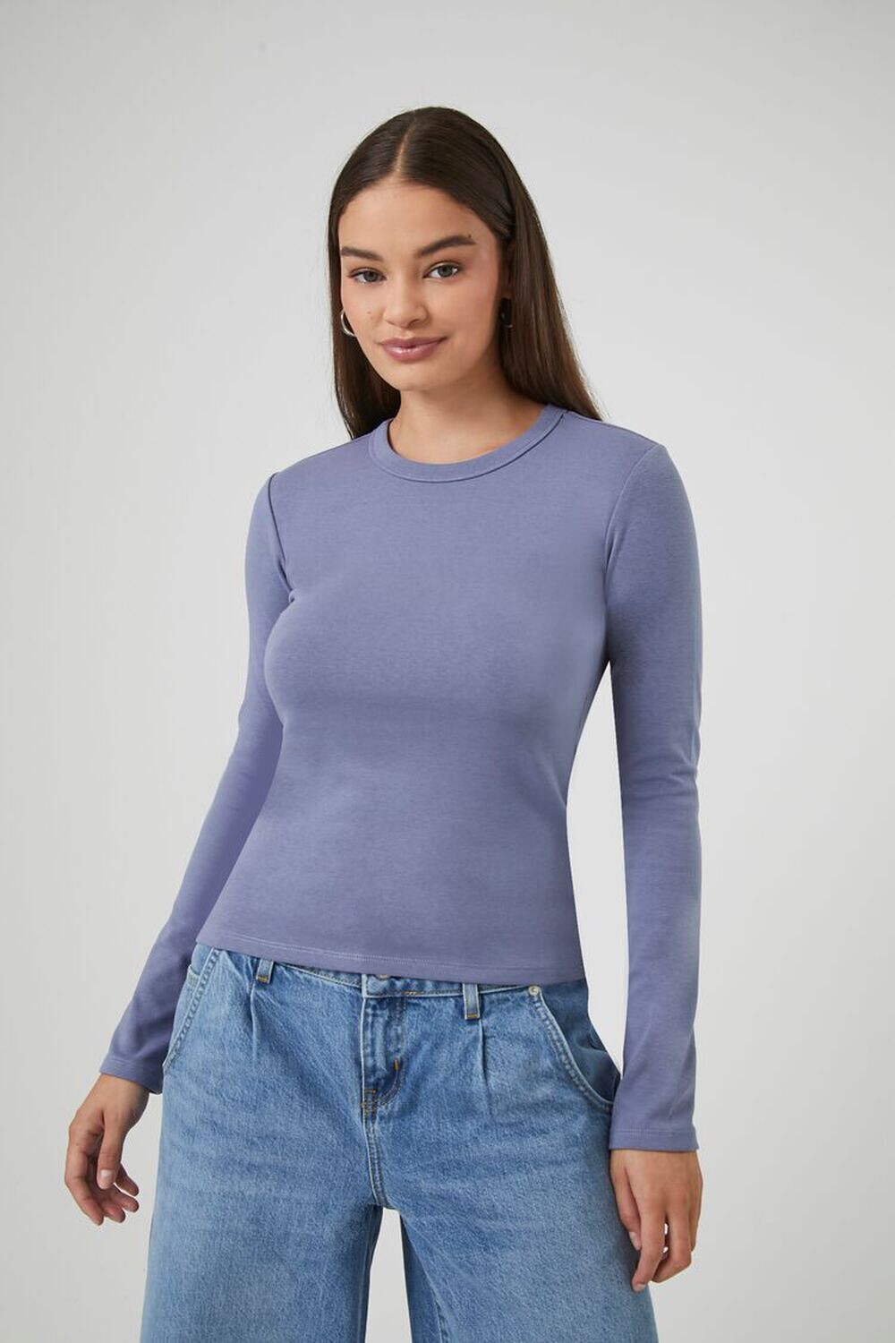 

Топ с круглым вырезом с длинными рукавами Forever 21, синий