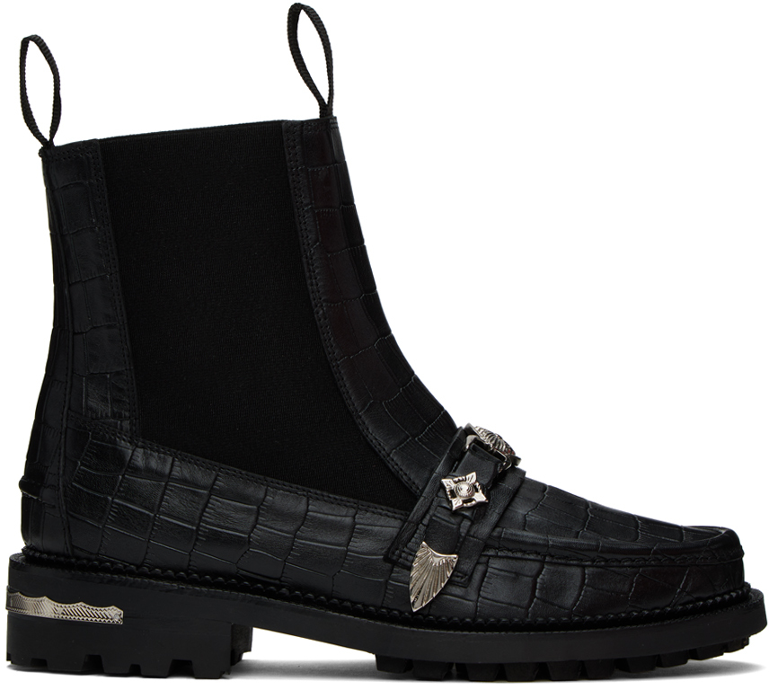 Черные ботинки челси под крокодила Toga Virilis ботинки челси кожаные eliela 41 черный