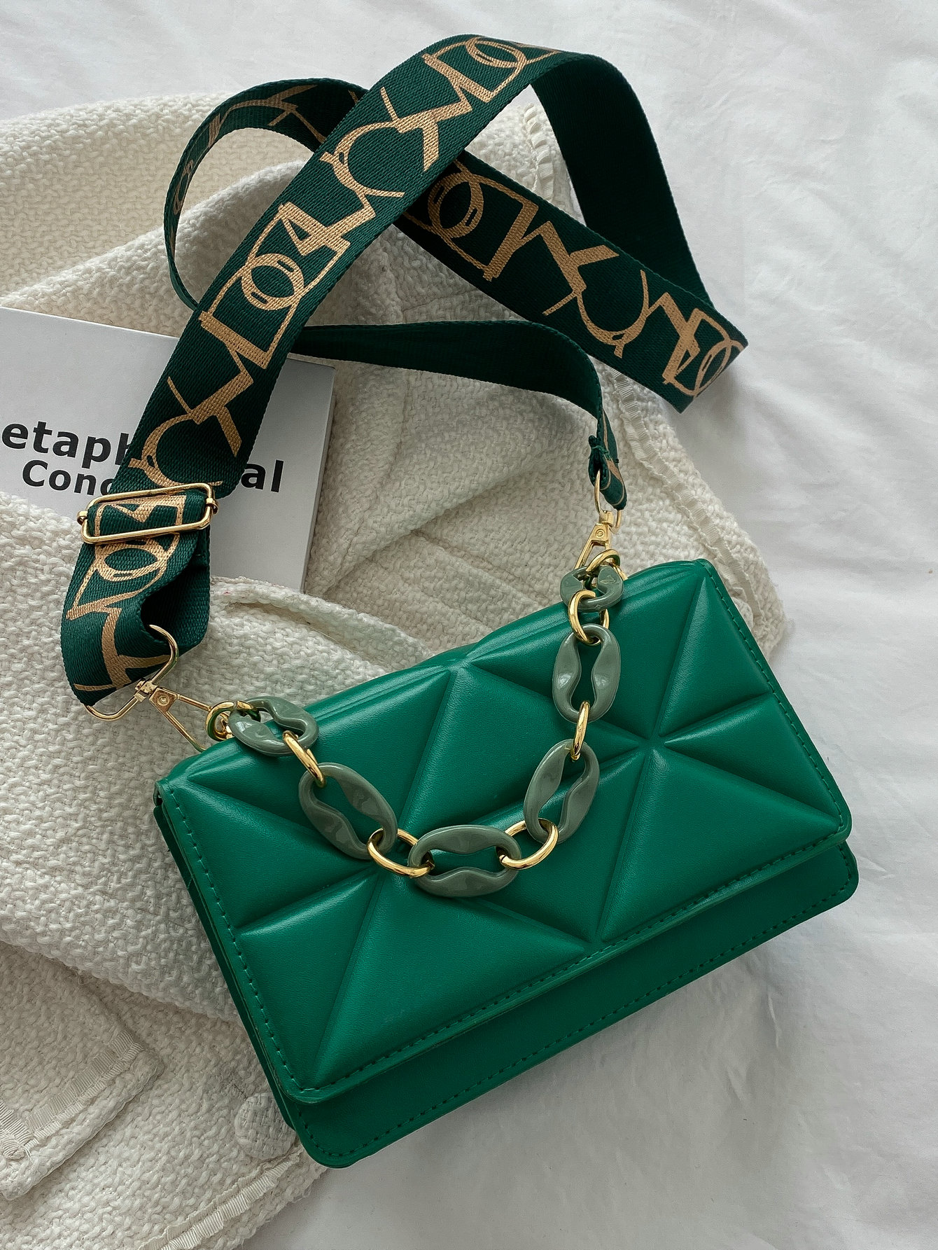 Миниатюрная стеганая квадратная сумка с цепочкой и клапаном, темно-зеленый цена и фото