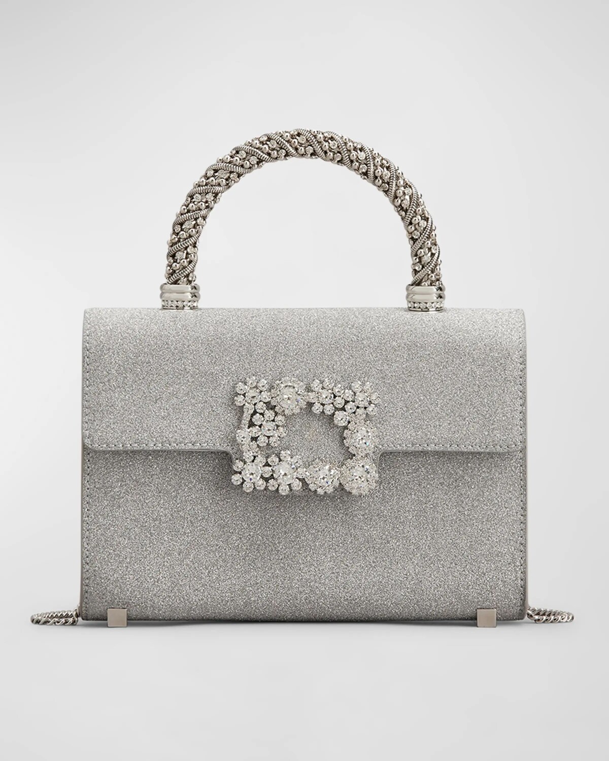 

Миниатюрная сумка с пряжкой и ручкой сверху Roger Vivier, цвет Argento