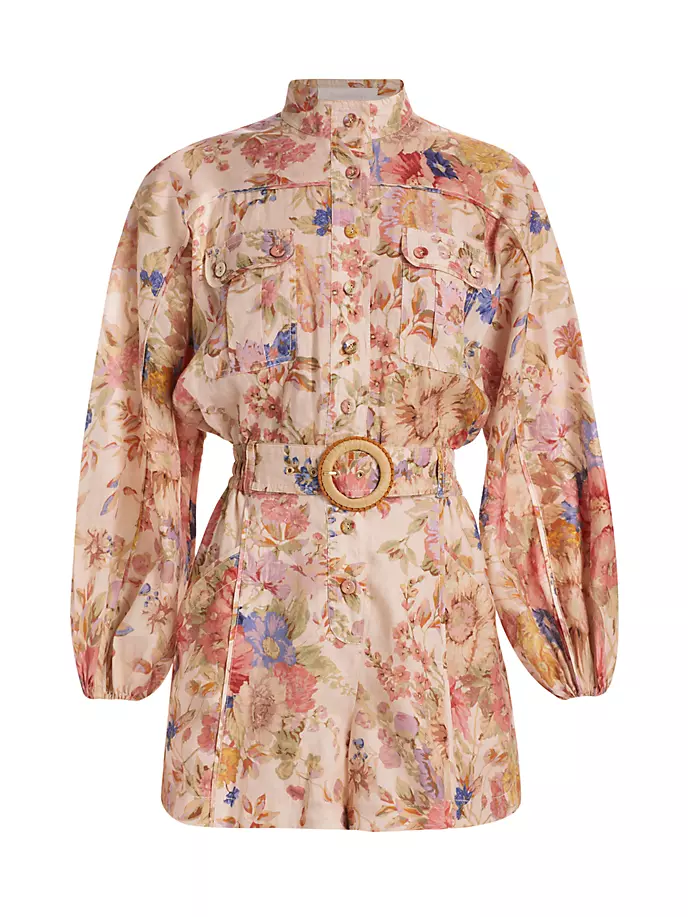 

Льняной комбинезон August с цветочным принтом Zimmermann, цвет cream floral