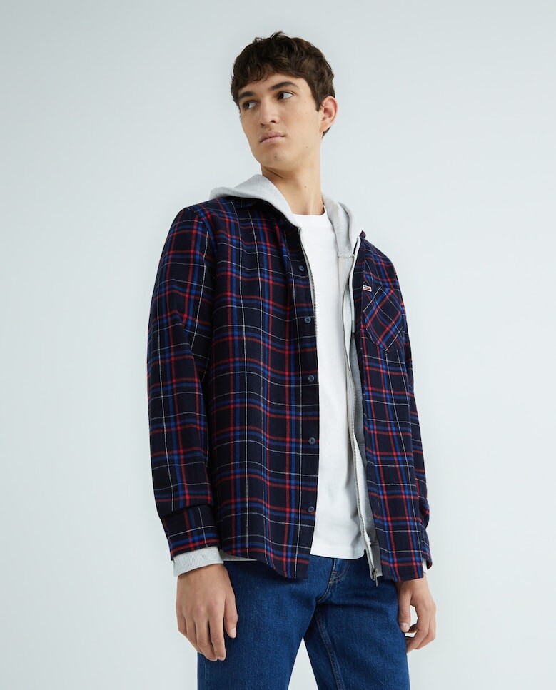

Мужская рубашка в клетку с карманом Tommy Jeans, темно-синий
