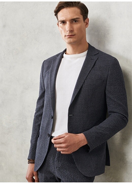 

Мужской костюм приталенного кроя с моно воротником в клетку антрацитового и меланжевого цвета Altınyıldız Classic