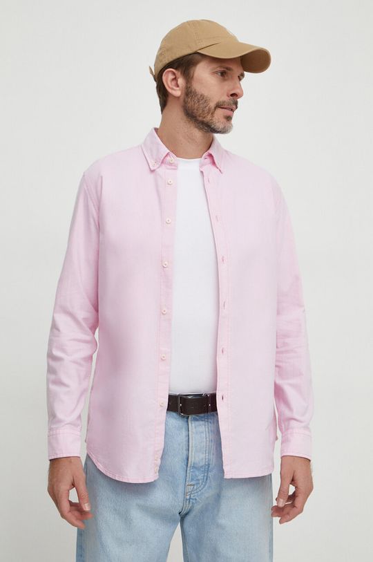 Хлопчатобумажную рубашку United Colors of Benetton, розовый