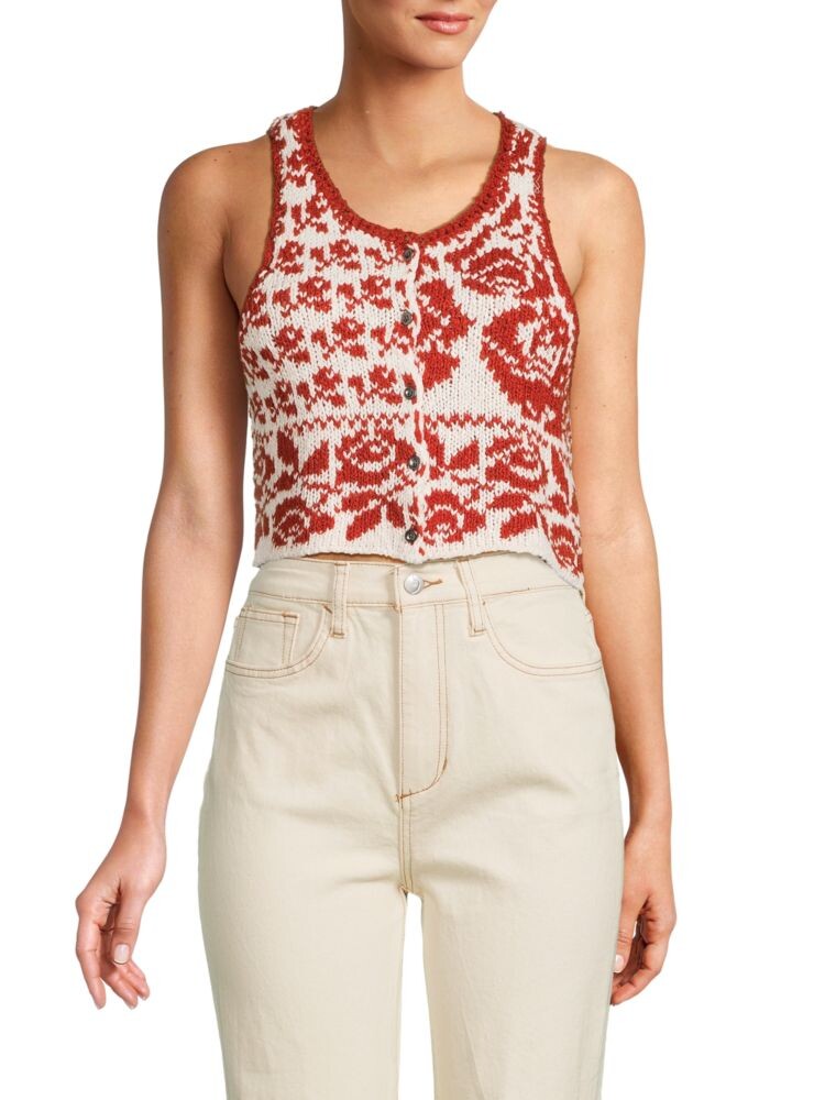 

Вязаный укороченный топ на пуговицах Rosie спереди Free People, цвет Red Rose Cream