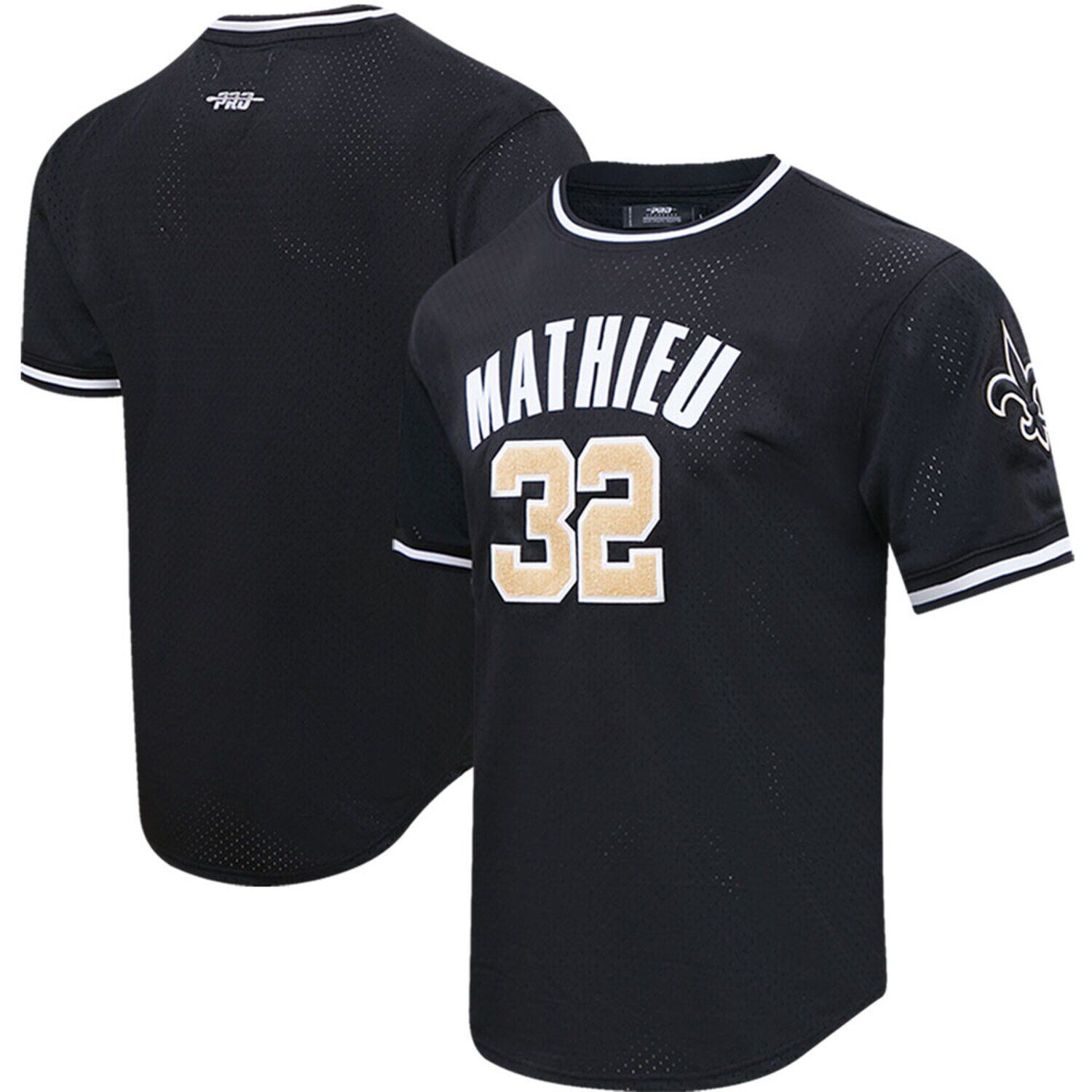 

Мужская футболка Pro Standard Tyrann Mathieu, черная, с сеткой New Orleans Saints, имя и номер игрока, верх, Черный