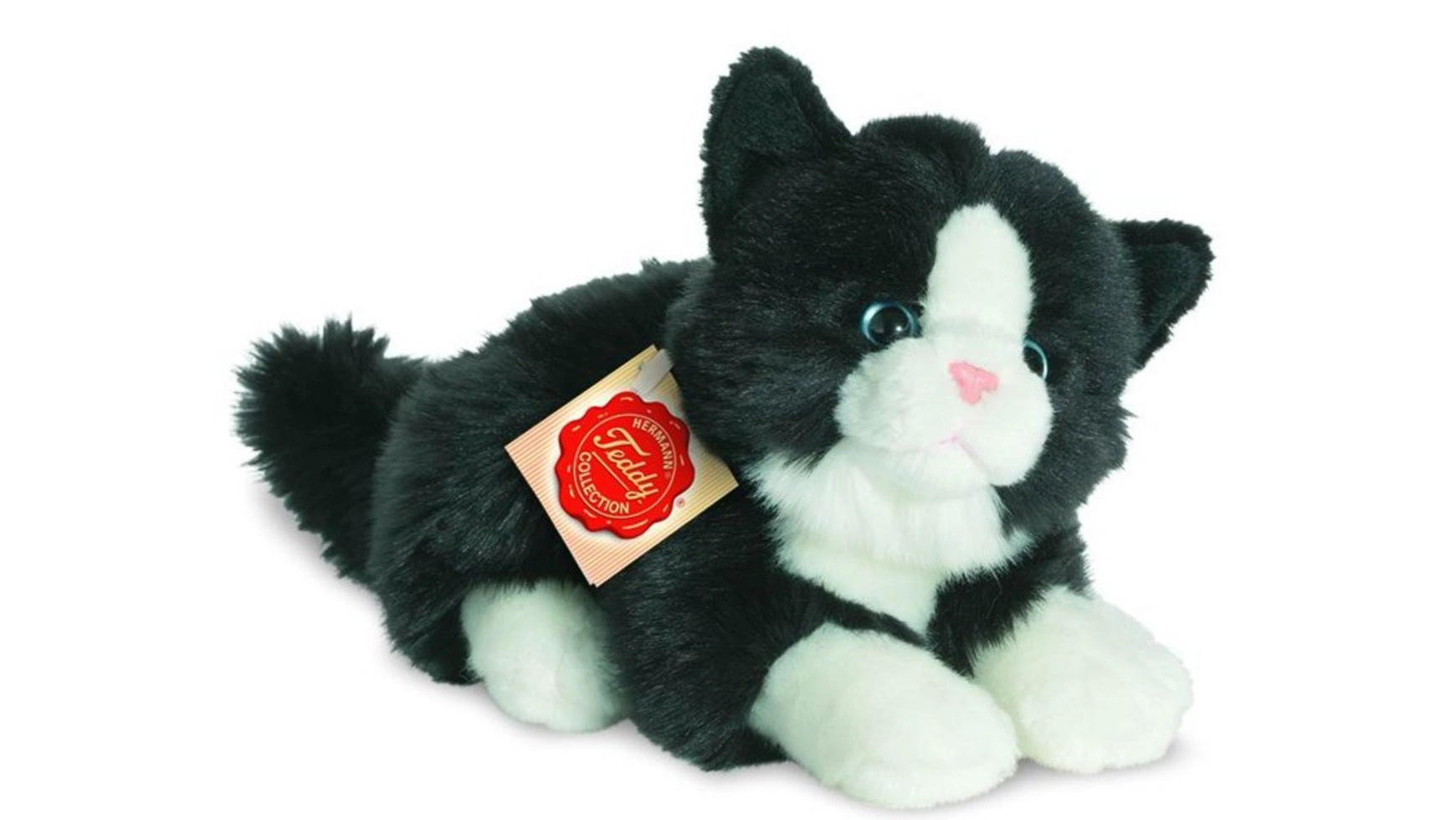 Кот лежащий чёрно-белый, 20 см Teddy-Hermann плюшевый лежачий единорог 60см белый