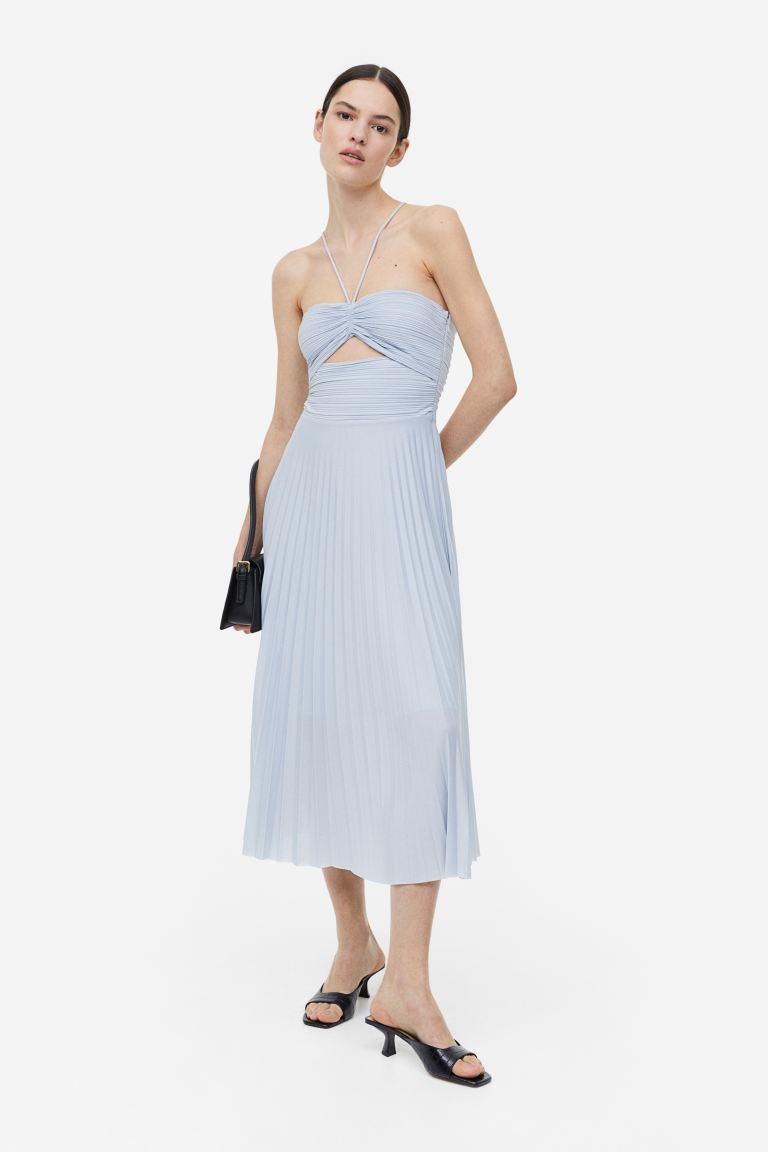 Плиссированное платье с застежкой на шее H&M