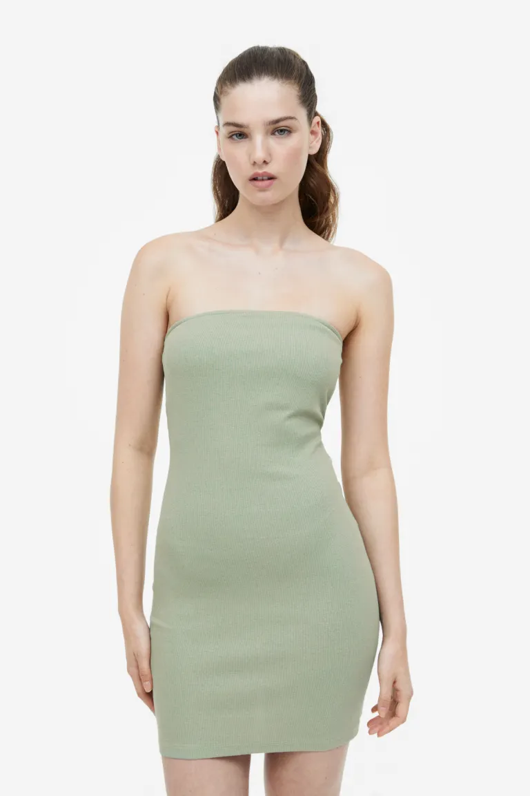 Платье-бандо со сборками H&M, зеленый