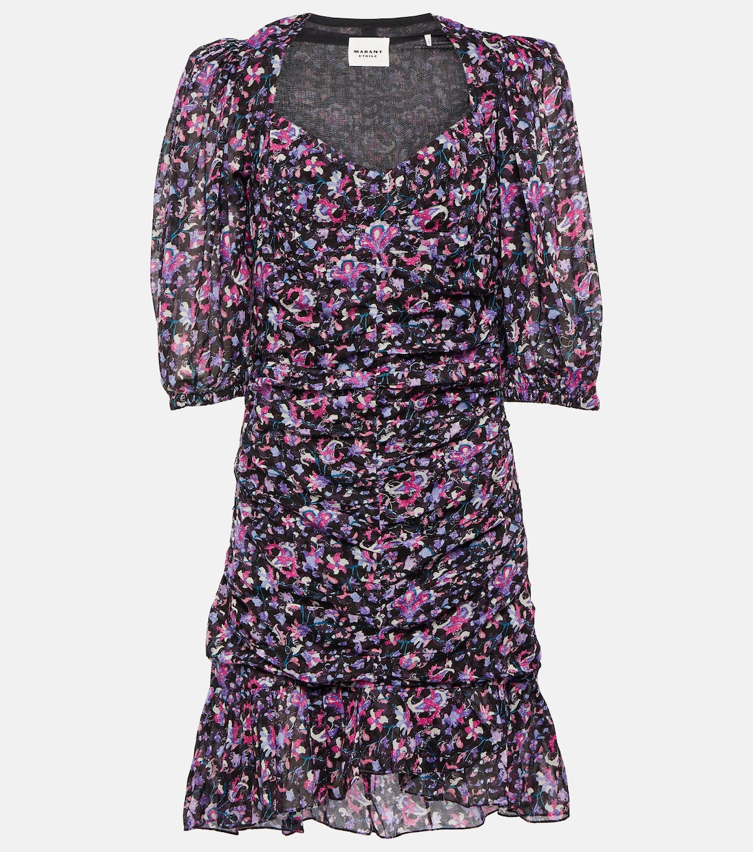 цена Хлопковое мини-платье lunesa со сборками и принтом Marant Etoile, мультиколор