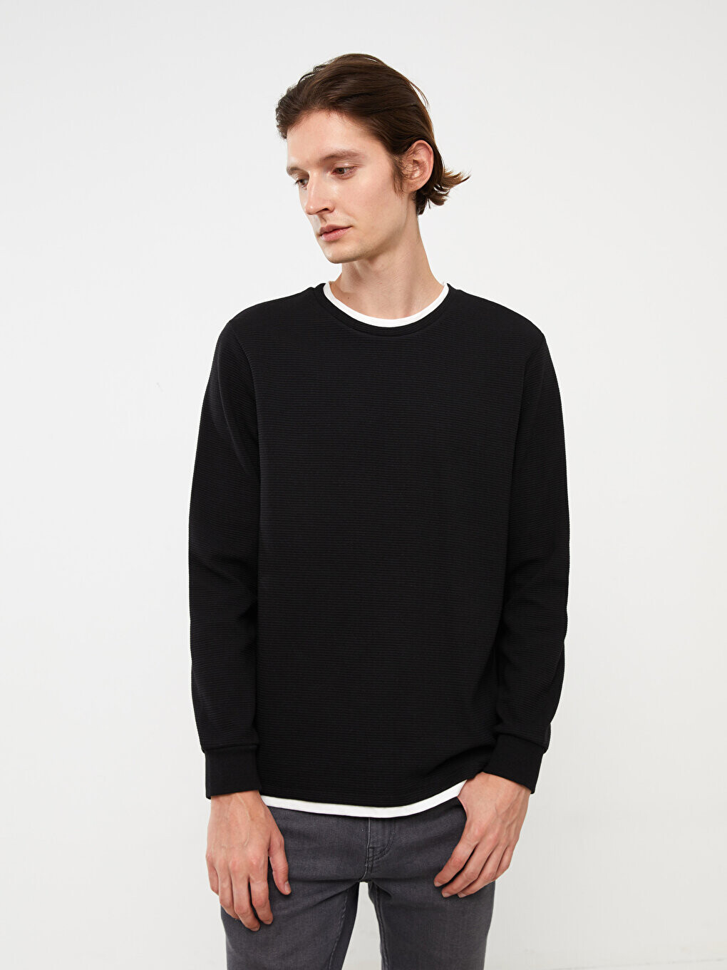 

Мужская толстовка с круглым вырезом и длинными рукавами LCW Casual, новый черный