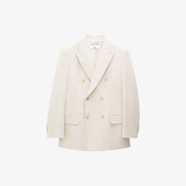 

Двубортный пиджак из шерсти и льна с острыми лацканами Filippa K, белый