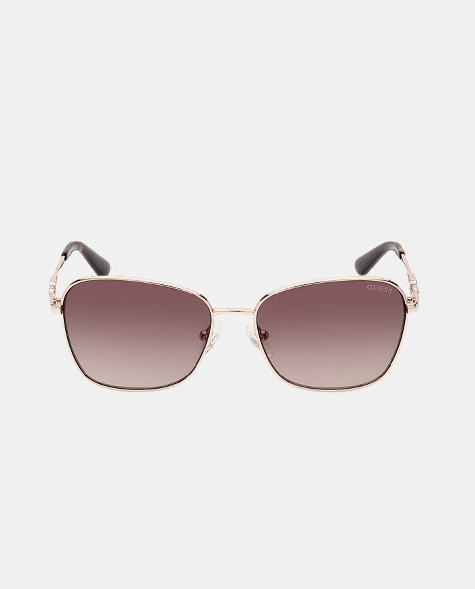 

Золотые квадратные женские солнцезащитные очки из металла Guess, золотой