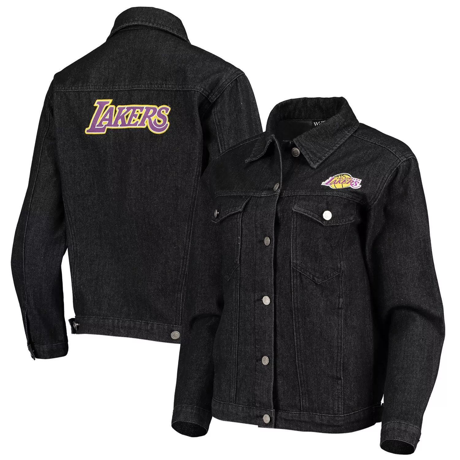 Женская черная джинсовая куртка на пуговицах с нашивкой The Wild Collective Los Angeles Lakers