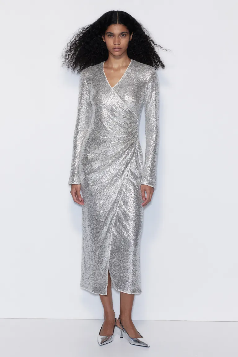 Платье с пайетками H&M, серебряный