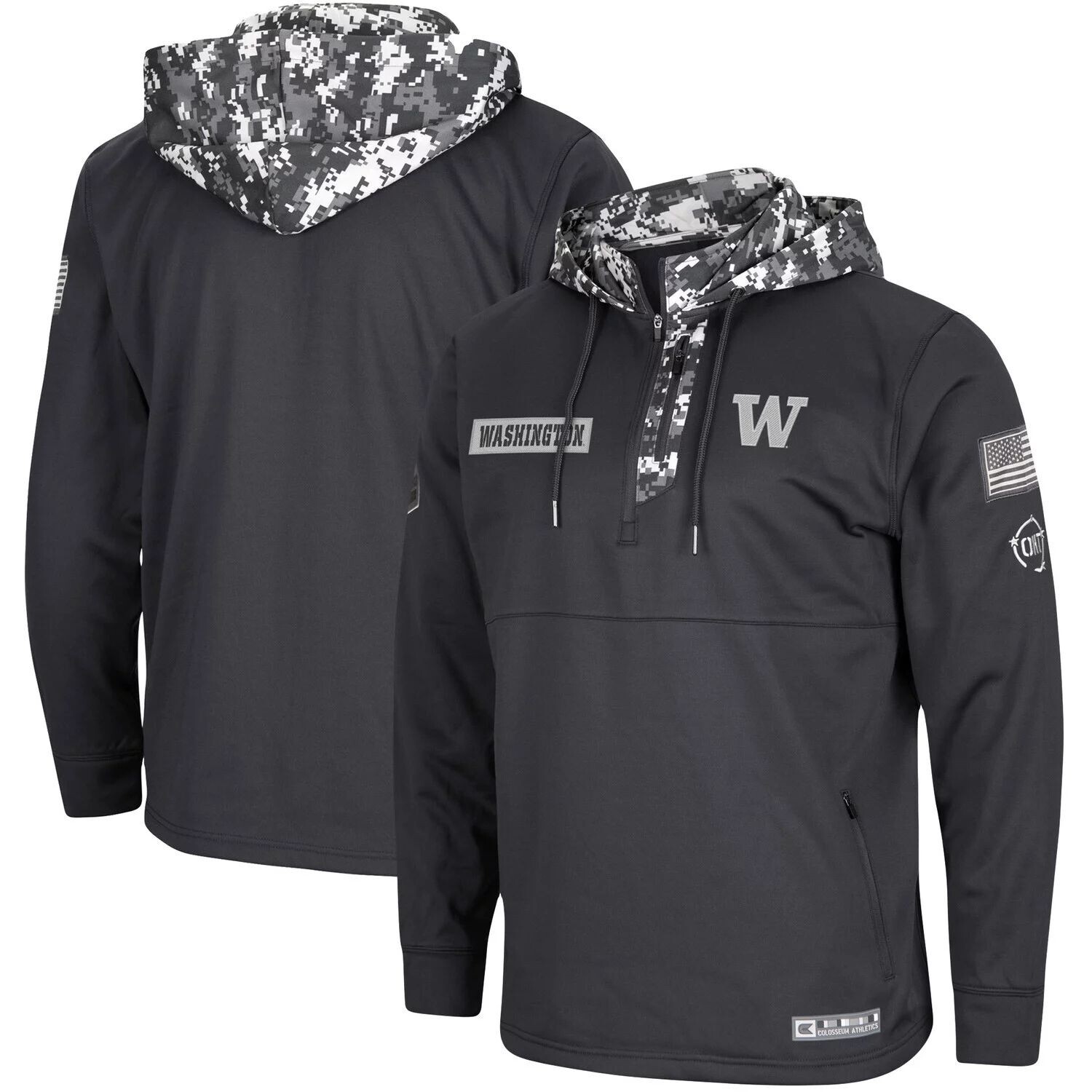 

Мужская толстовка Colosseum Charcoal Washington Huskies OHT Military Appreciation Digi Camo с молнией четверть четверти