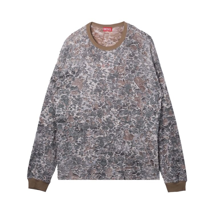

Футболка Diesel Camo Burn Out Print Long-Sleeve T-Shirt, бежевый