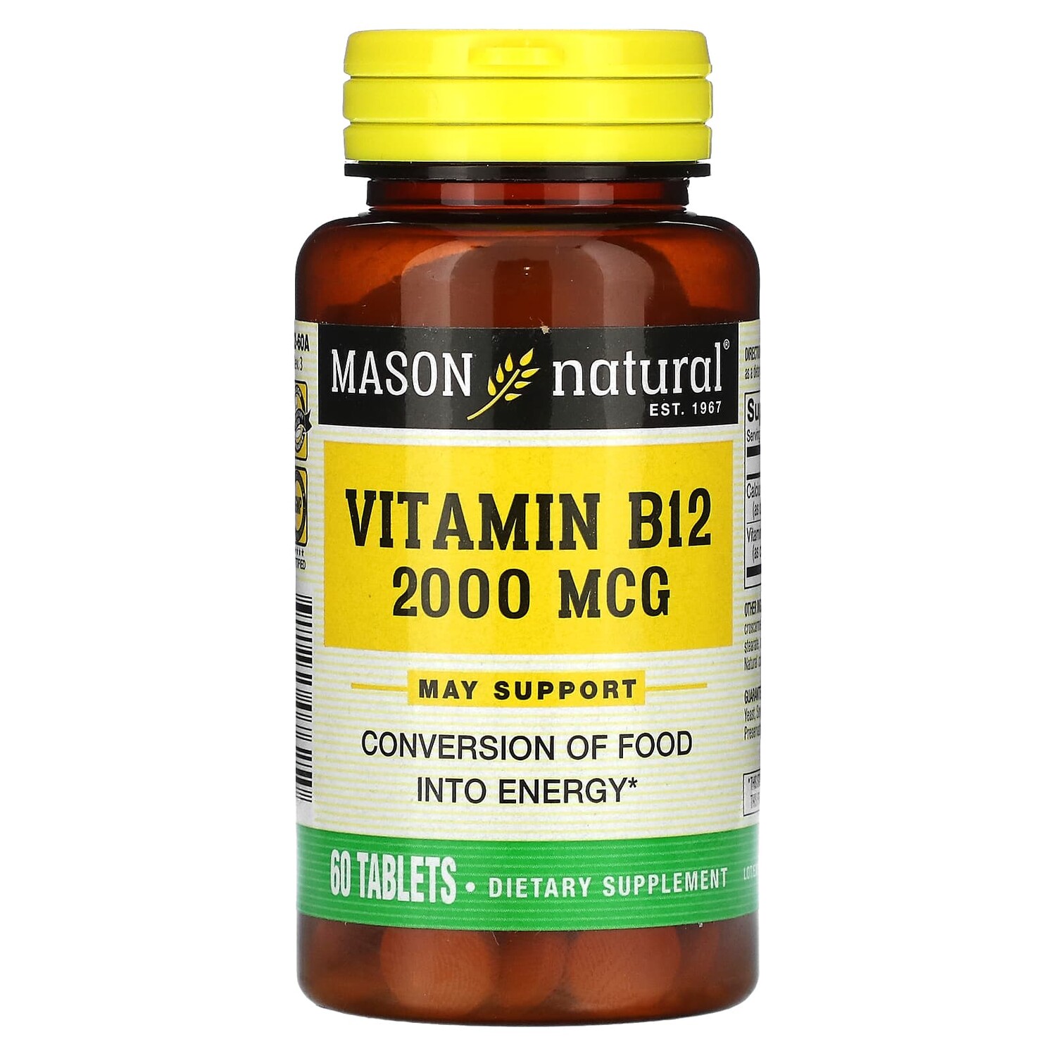 

Витамин B12, 2000 мкг, 60 таблеток, Mason Natural