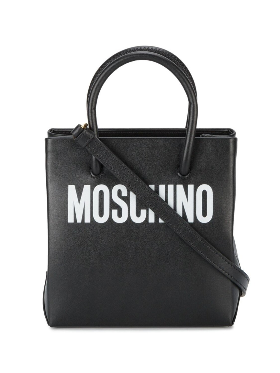 

Черная кожаная сумка с логотипом Moschino, черный
