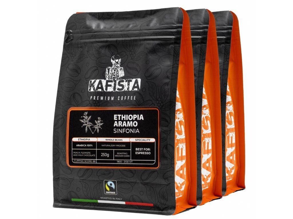 

Отборный кофе Kafista "Ethiopia Aramo Sinfonia" в зернах, 100% Арабика, обжаренный в Италии 3х250г