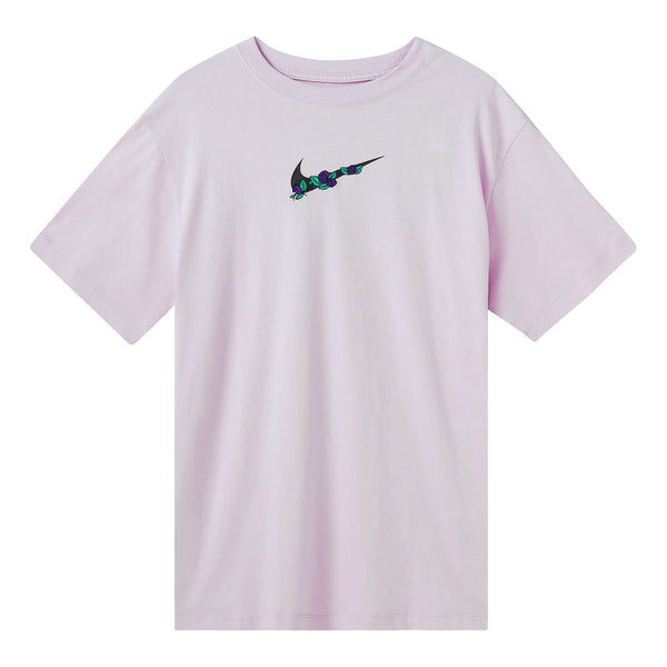 Футболка (WMNS) Nike Logo Plant Printing Casual Sports Round Neck Short Sleeve Pink Purple T-Shirt, розовый