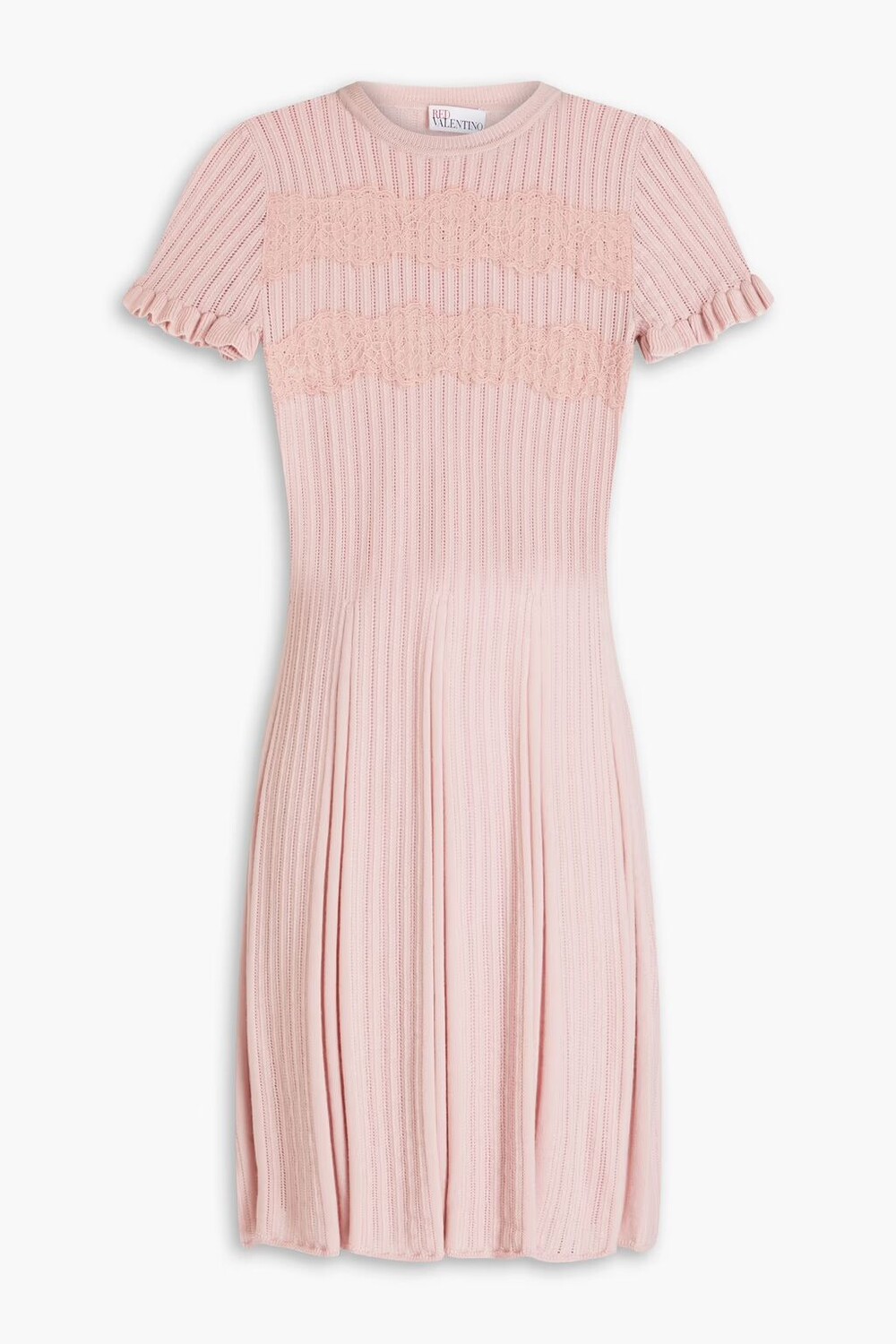 

Плиссированное шерстяное платье мини вязки пуантеллой Redvalentino, розовый