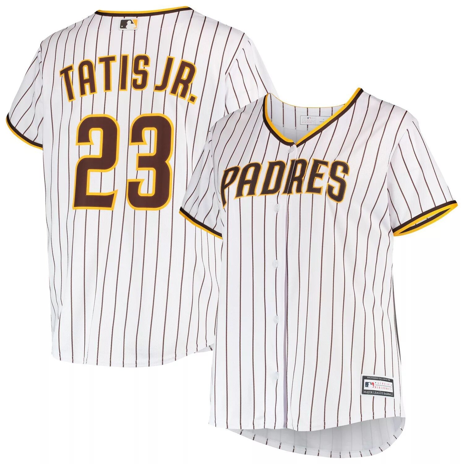

Женская белая/коричневая футболка Fernando Tatis Jr. San Diego Padres размера плюс, реплика игрока, Коричневый
